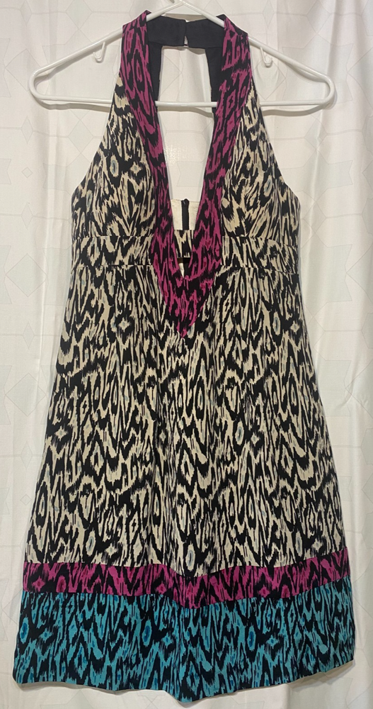 Nanette Lepore DRESS multicolor graphic abstract animal print halter SZ 4-image