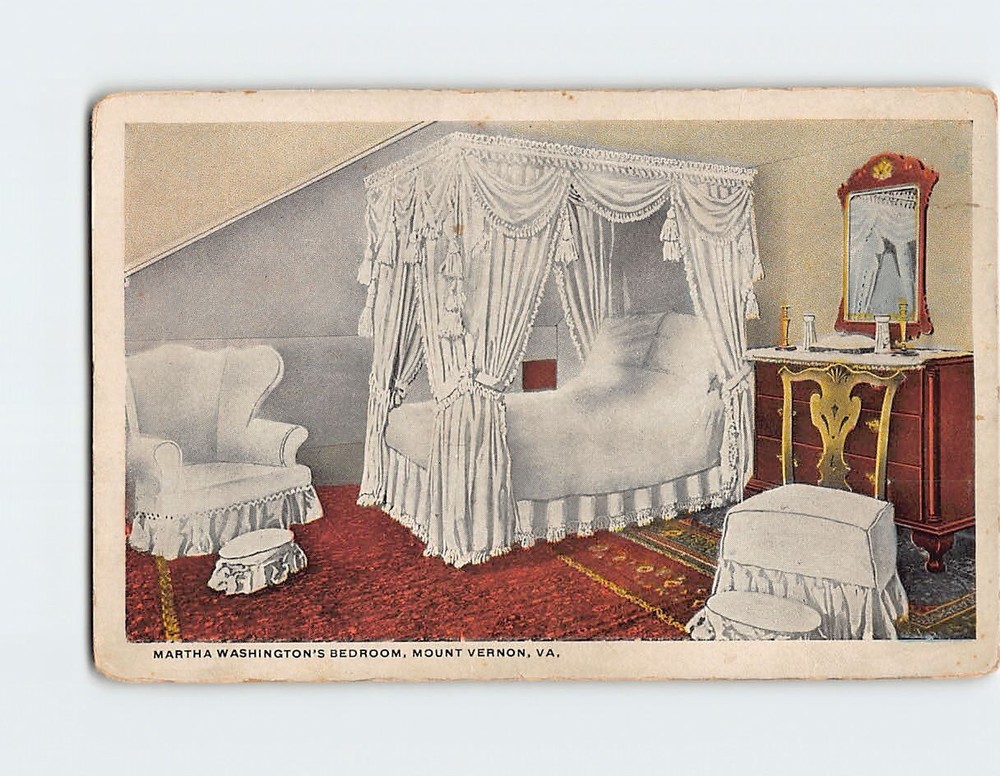Postcard Martha Washington's Bed Room Mount Vernon Virginia USA