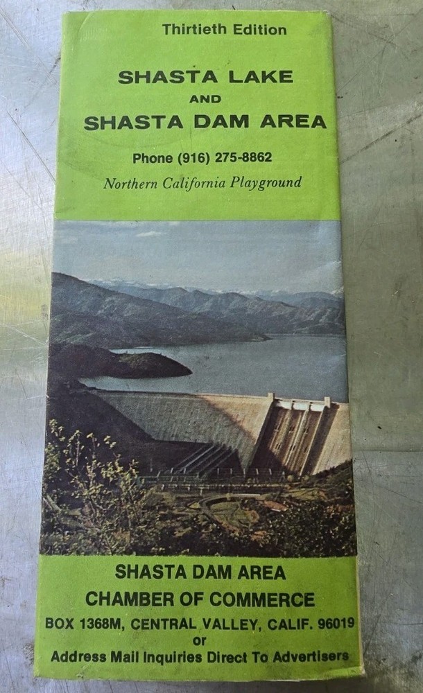 Vintage Shasta Lake & Shasta Dam Area Travel Brochure Map 1960s 1970s California