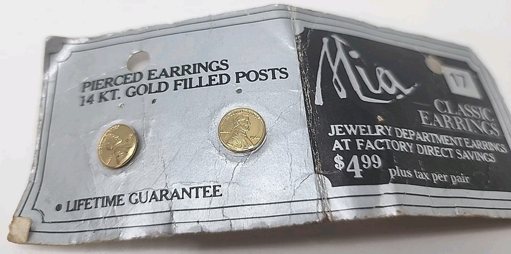 Vintage Mia 14k Gold Filled Penny Stud Earrings New