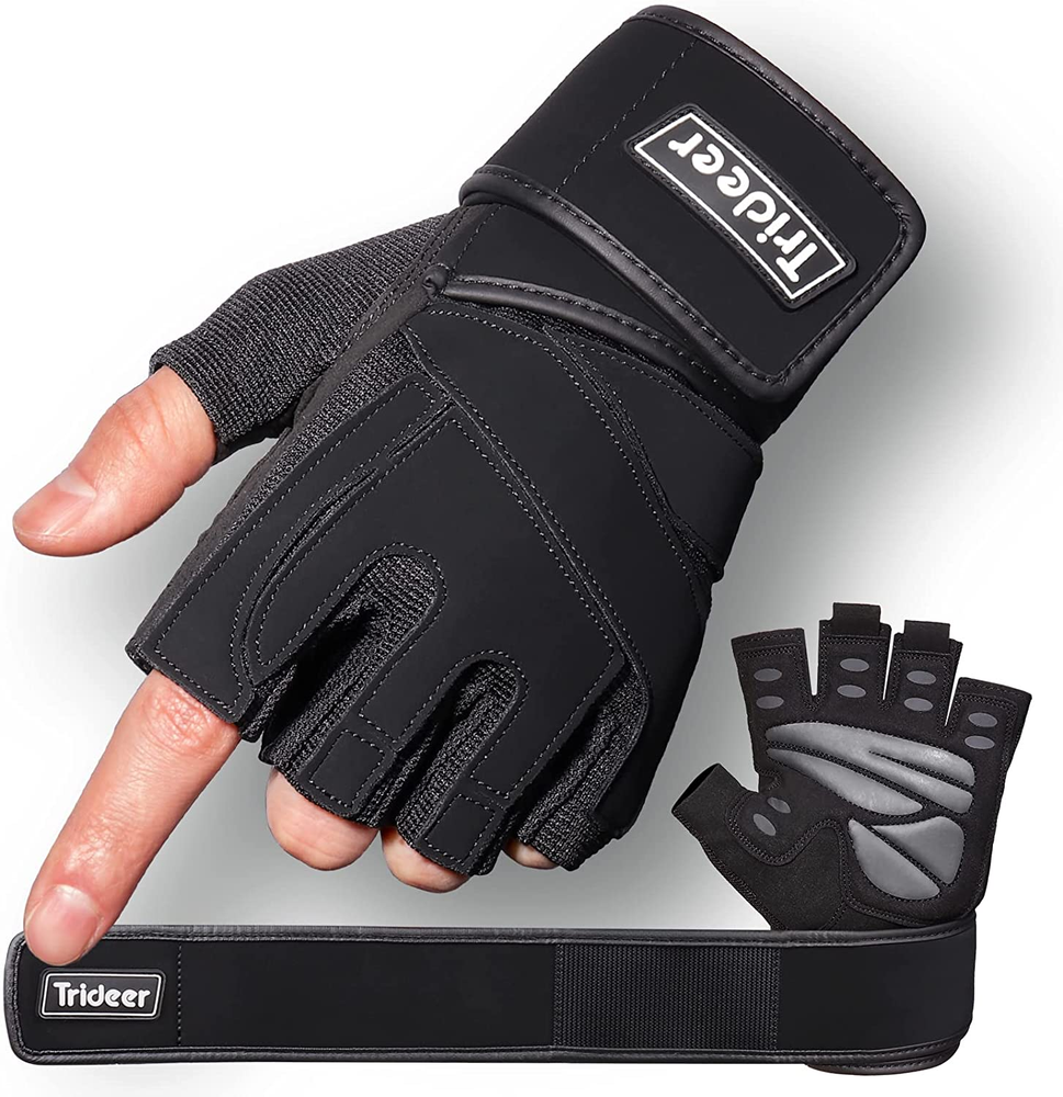 Padded Workout Gloves for Men - Gym Weight Lifting Gloves with Wrist Wrap Suppor