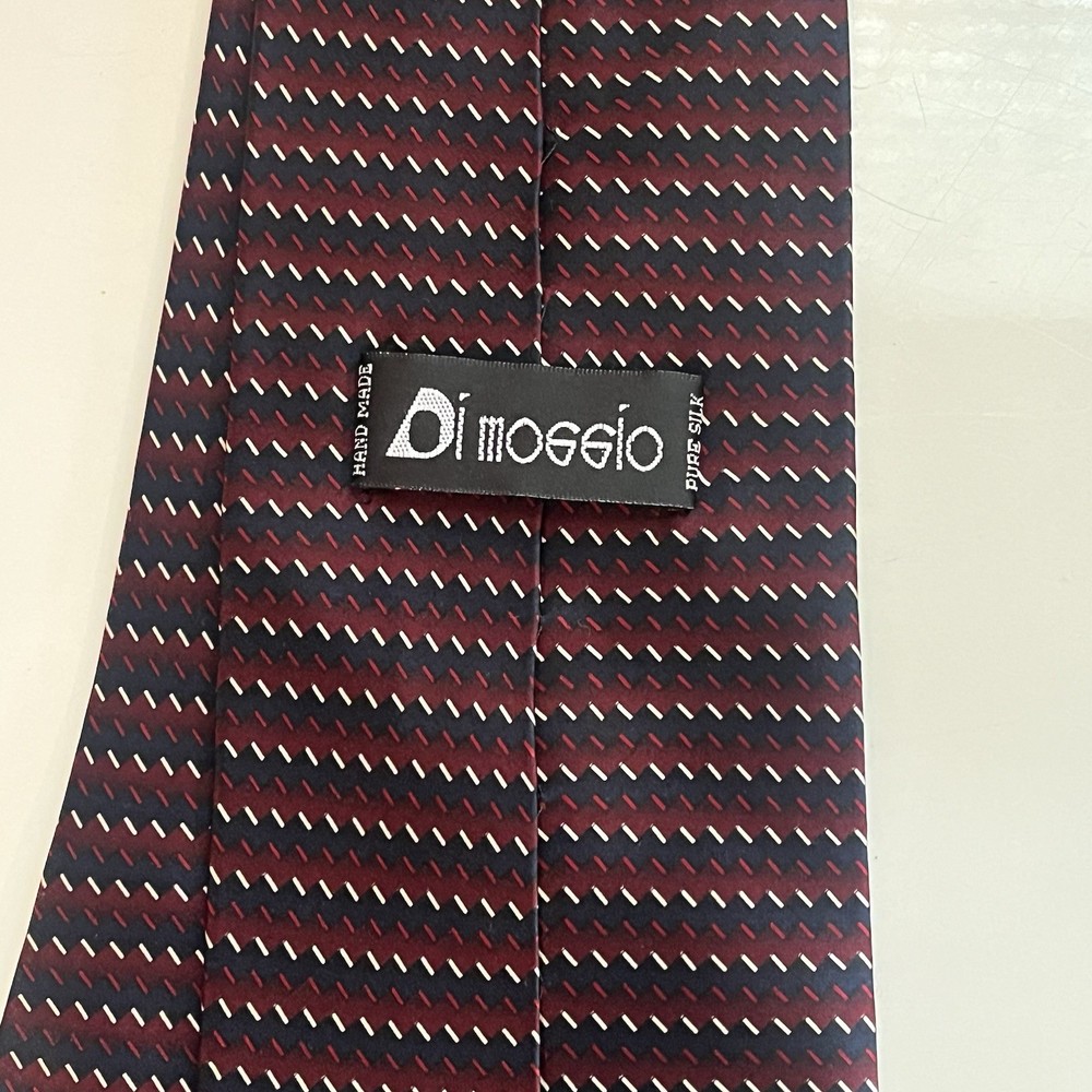 Di Moggio 100% SilkTie - Burgundy Navy White Geometric Classic Made in Korea