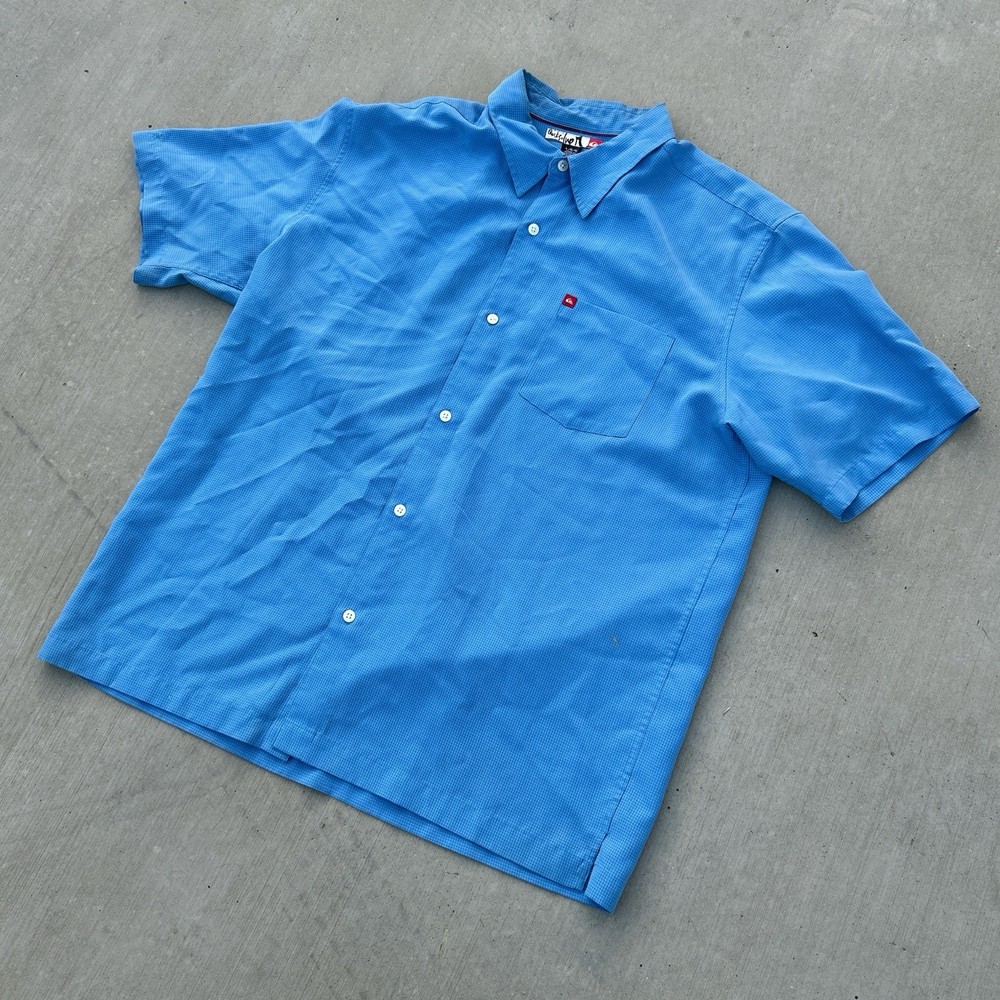Y2K Vintage Skate Quicksilver Button Up T Shirt Short Sleeve Size Large