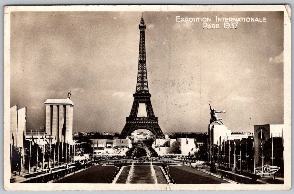Vtg Postcard Eiffel Tower Exposition View Paris, Fr 1930s
