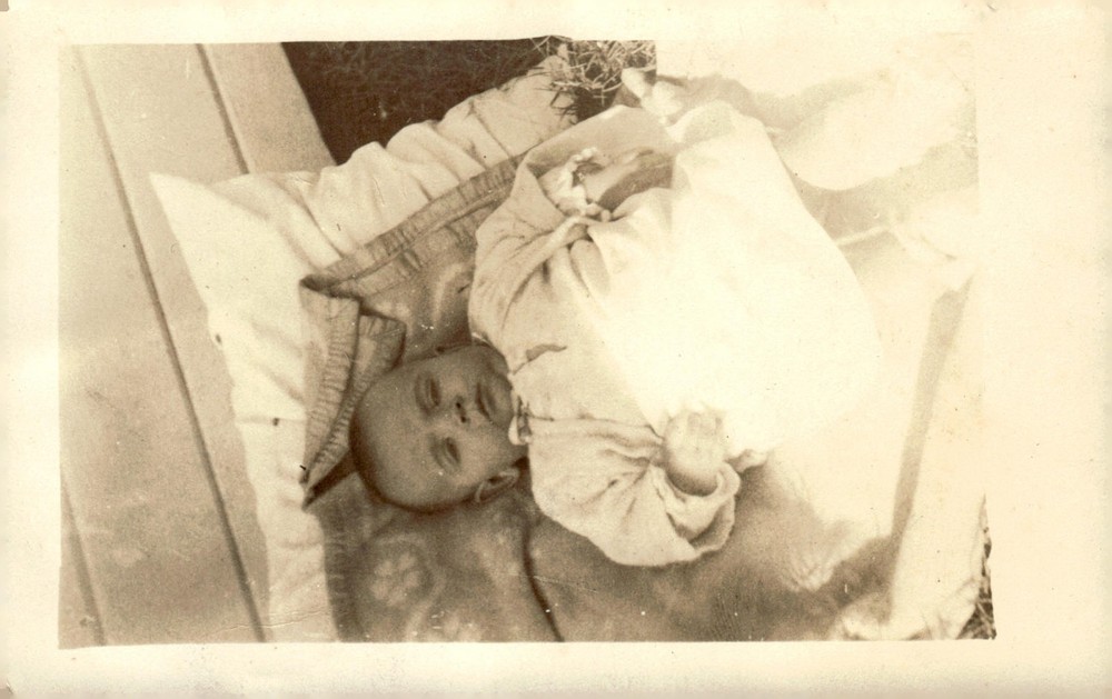 C1910 Antique Infant Baby in Swaddling Blankets Sepia RPPC Real Photo Postcard
