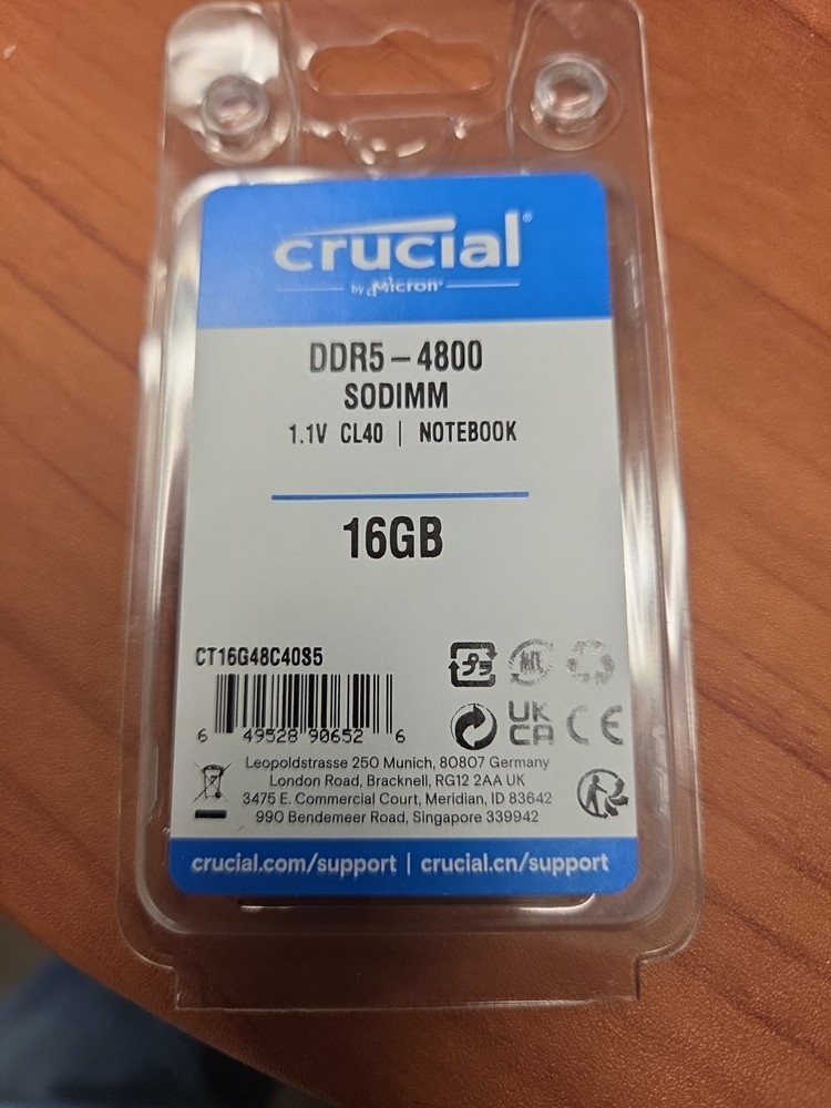 Crucial 16GB DDR5 4800 MHz SO-DIMM Memory (CT16G48C40S5)