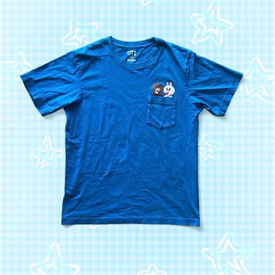 Uniqlo UT LINE FRIENDS Brown & Cony Medium Cotton Blue Graphic Tee