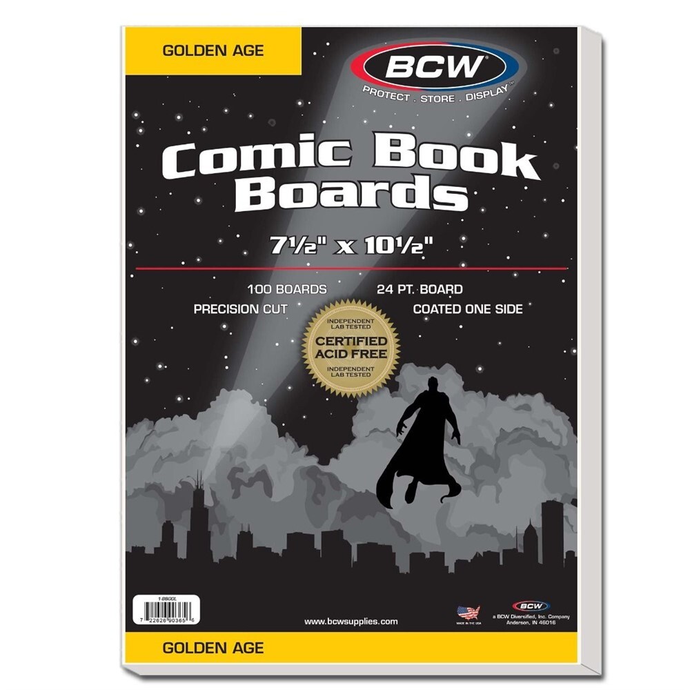 Pack / 100 BCW Golden Age Comic Book Acid Free Backing Boards white backers-image