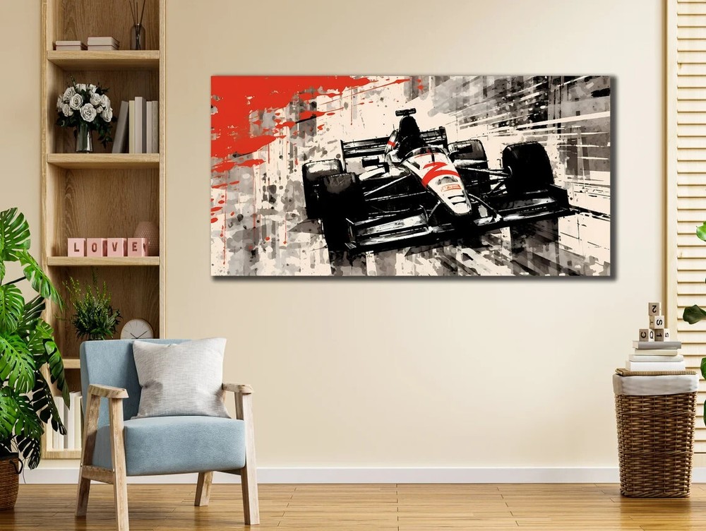 Racing Car Art B&W Red Abstract Sport Wall Art Canvas Unframed Print Art
