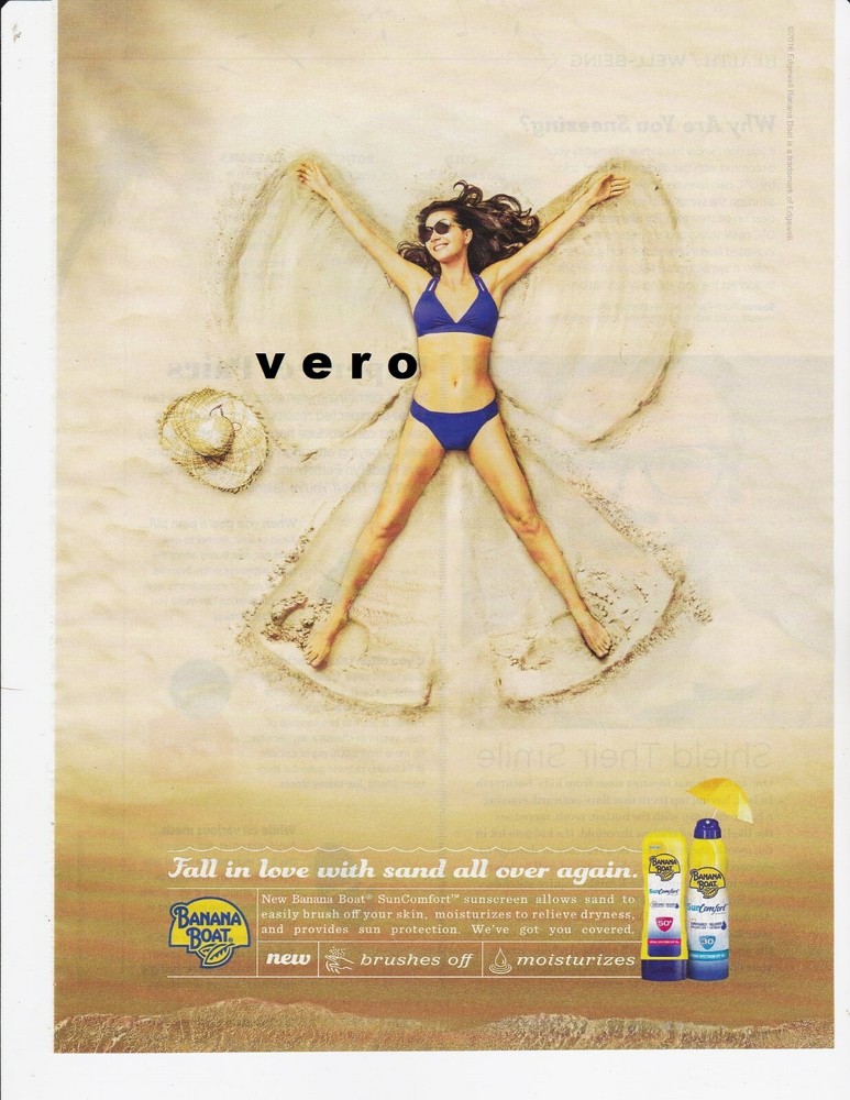 BANANA BOAT 2016 vintage magazine ad print SEXY LADY SAND ANGEL snow