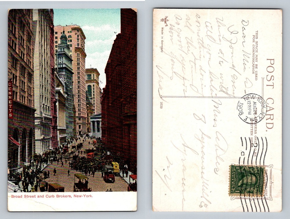 New York City NY, Broad Street Curb Brokers Crowds Vintage c1908 Postcard
