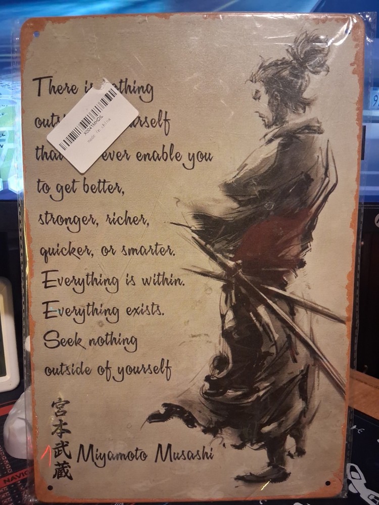 Miyamoto Musashi Quote Inspired Art Tin Metal Wall Sign 12x8In Man Cave Decor