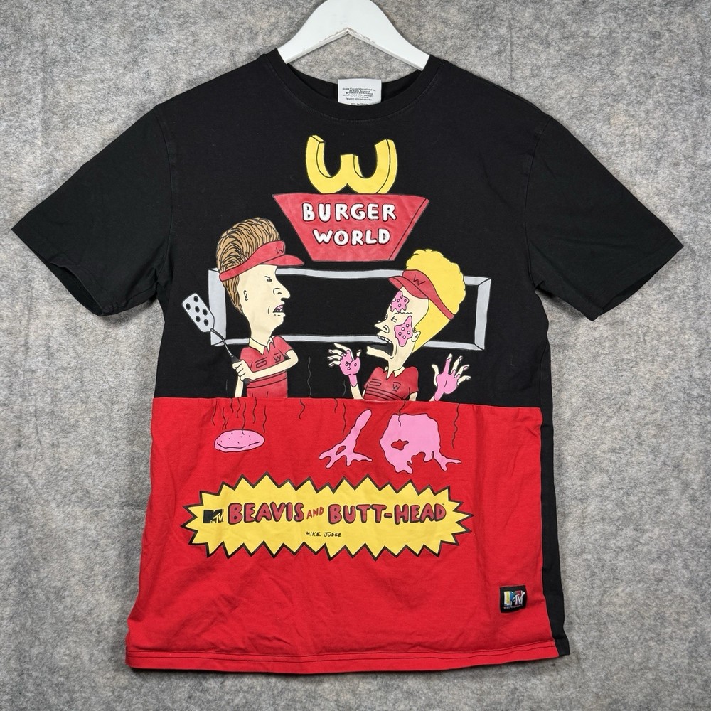 Beavis And Butthead Burger World Black T Shirt MTV Mens Size S 19x27 Mike Judge