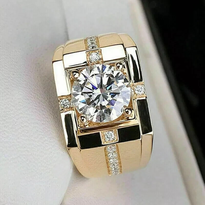 2 Ct Round Cut Simulated Diamond Men's Wedding Band Ring 14k Yellow Gold Plated