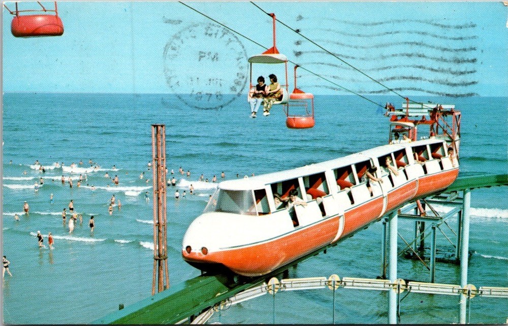 Monorail Train & Airlift Rides Wildwood by the Sea New Jersey NJ Postcard