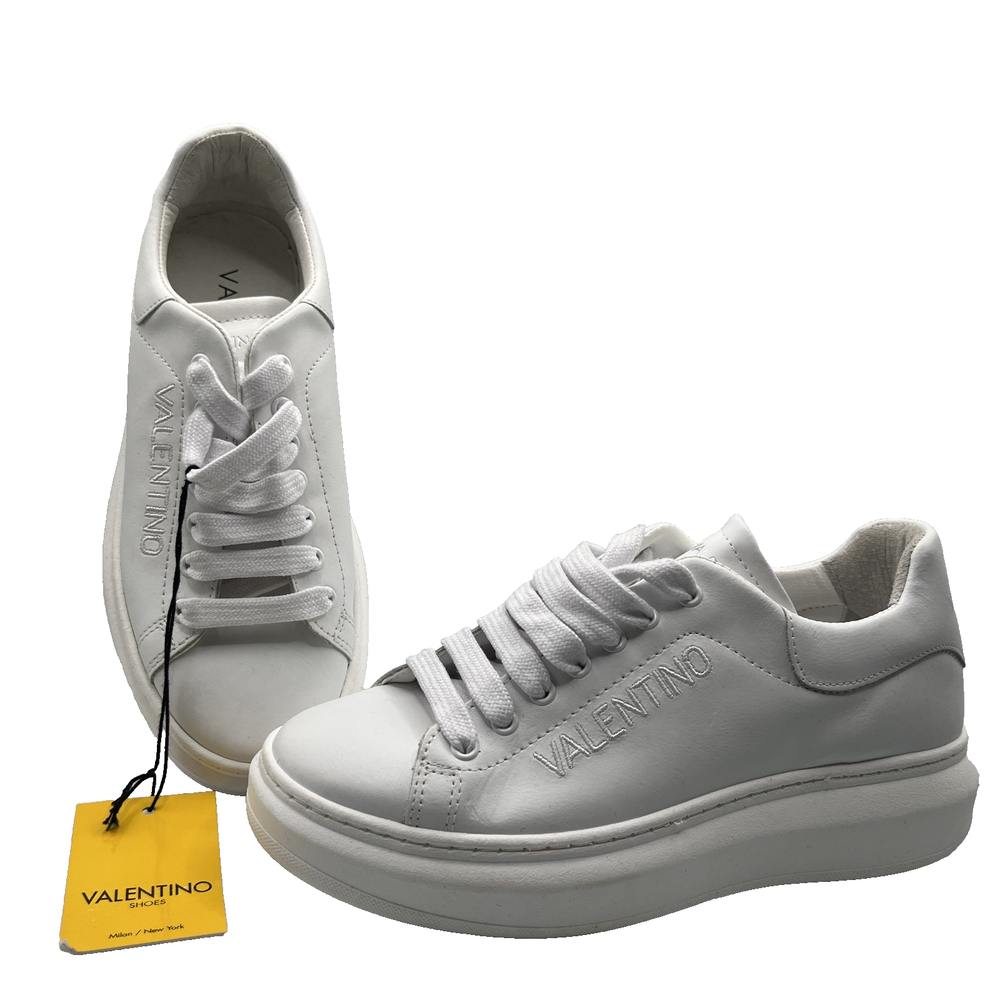 Valentino by Mario Valentino Fresia Leather Platform Sneakers -size 6.5 - White