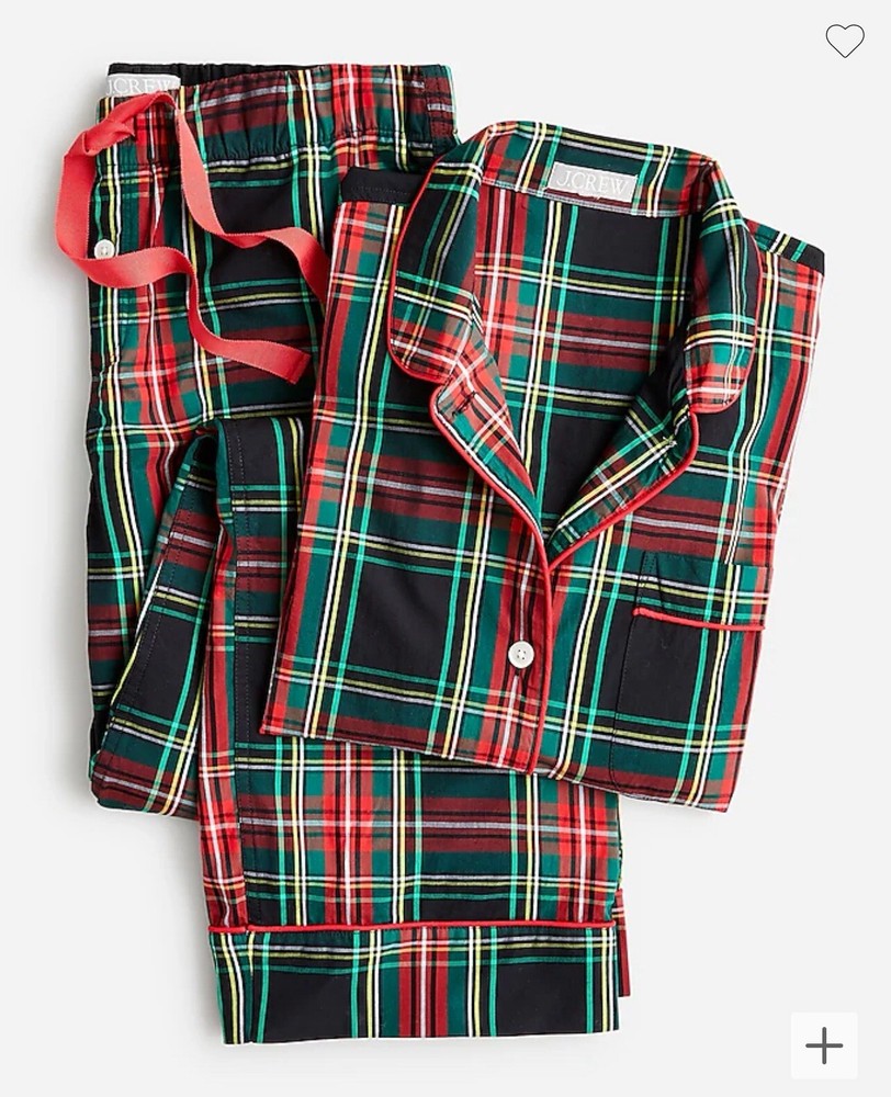 J. Crew Women’s Long-sleeve cotton poplin pajama set in black Stewart tartan XS