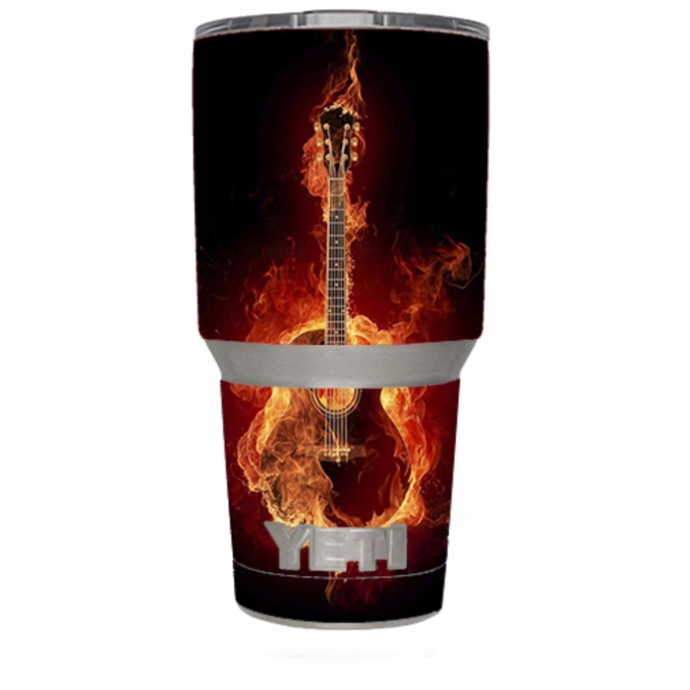Skin Decal for Yeti 30 oz Rambler Tumbler / Guitar in Flames