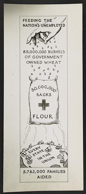 Feeding,nation's unemployed,food relief,flour,wheat,aid,families,Red Cross,1930