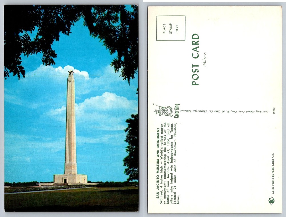 San Jacinto Monument Texas Postcard Color King Houston TX Museum Vintage