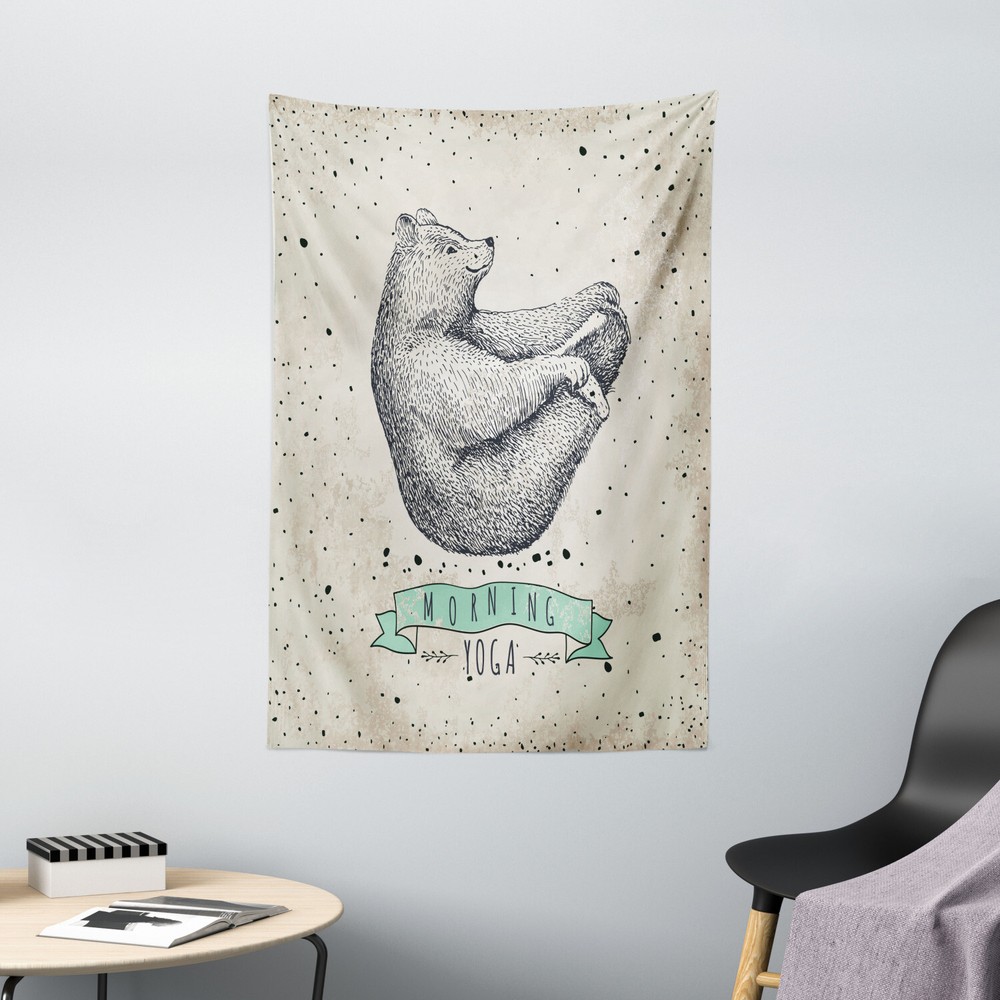 Yoga Tapestry Meditating Bear Calm Life Print Wall Hanging Decor