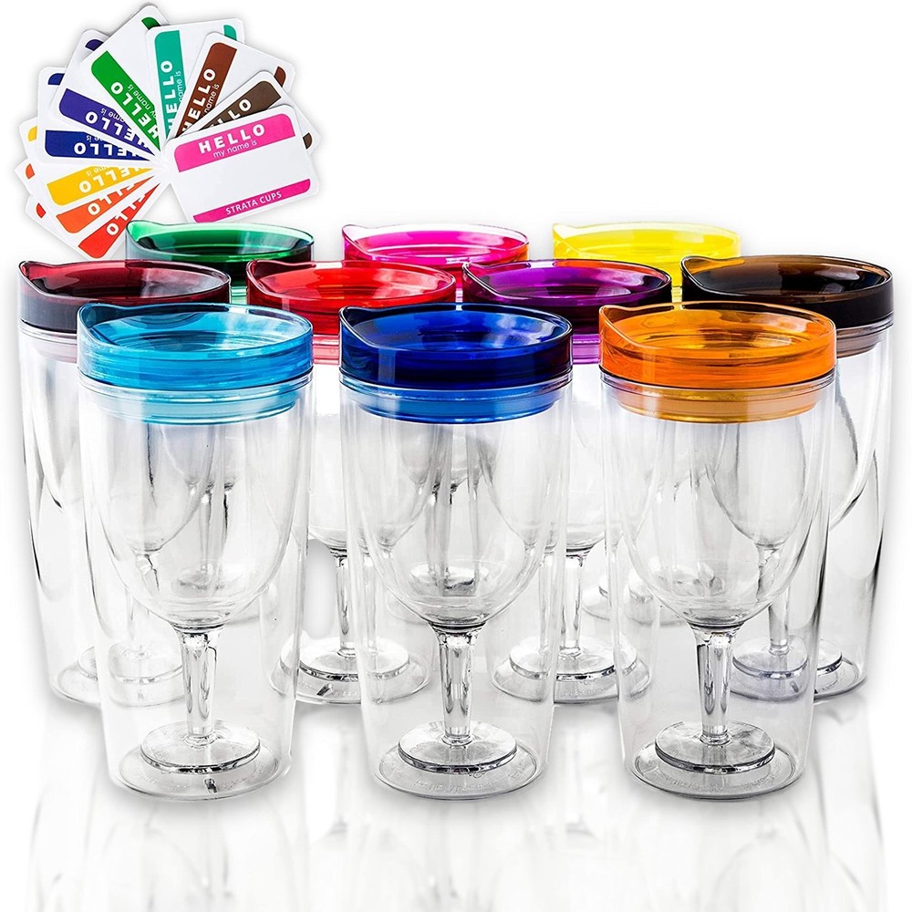 Insulated Wine Tumbler With Lid (SET OF 10) BONUS Name Decals - Outdoor Acryl...