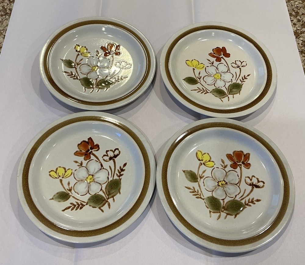 SET OF 4 TRAILSIDE 6.5” PLATES DANIELE COLL. JAPAN VTG  1970s SALAD/DESSERT