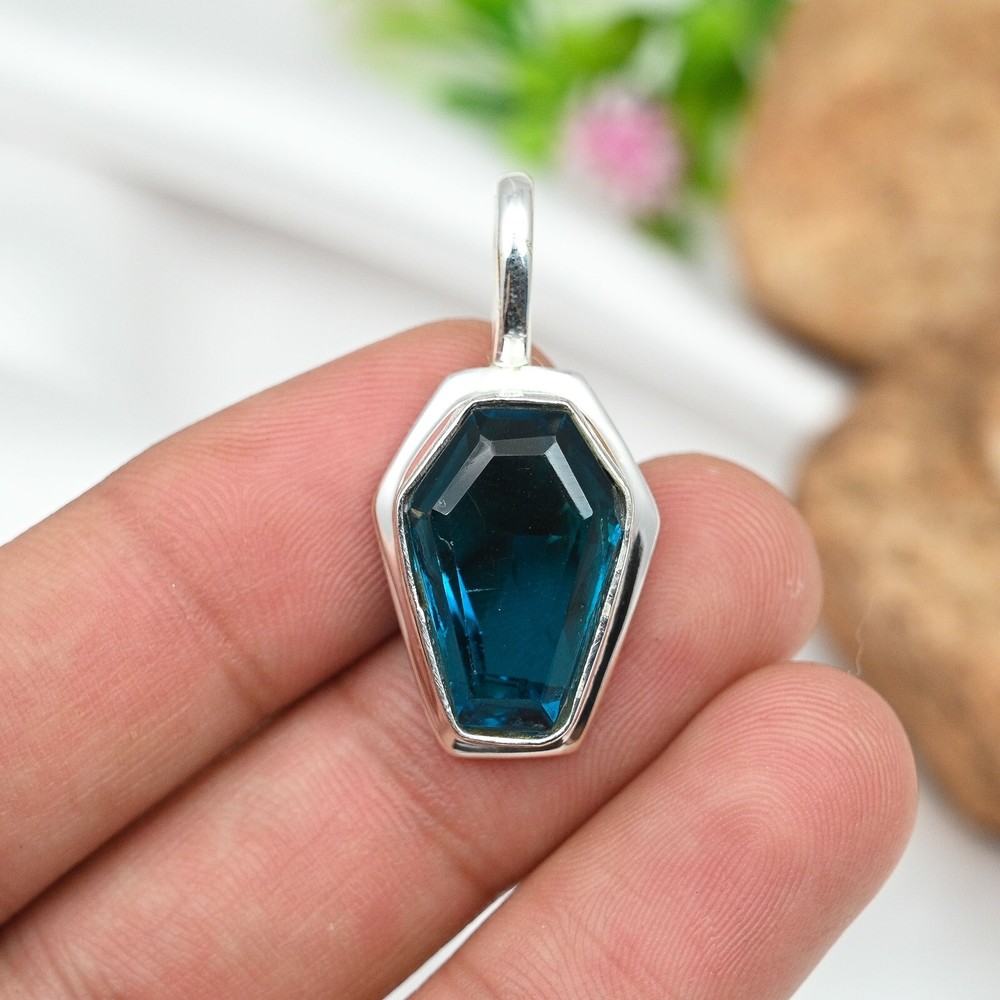 Indicolite Tourmaline Pendant Gemstone Handmade 925 Sterling Silver Jewelry Gift