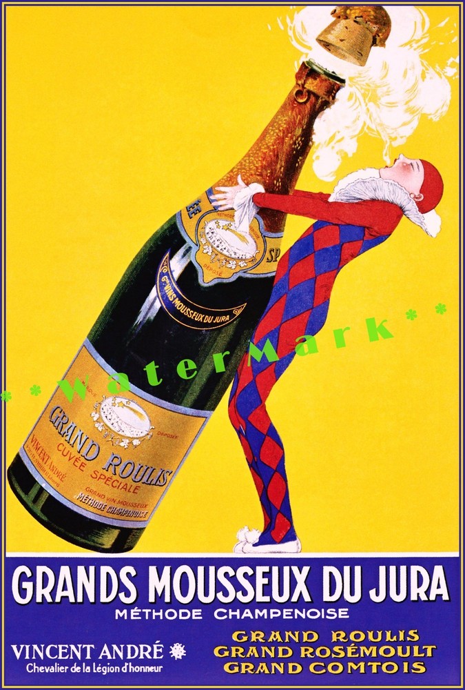 1935 Grands Mousseux Du Jura Vintage Champagne Poster French Harlequin Art Print