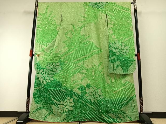 Heiwaya Silk Kimono Long-Sleeved Flower Pattern Used 164cm