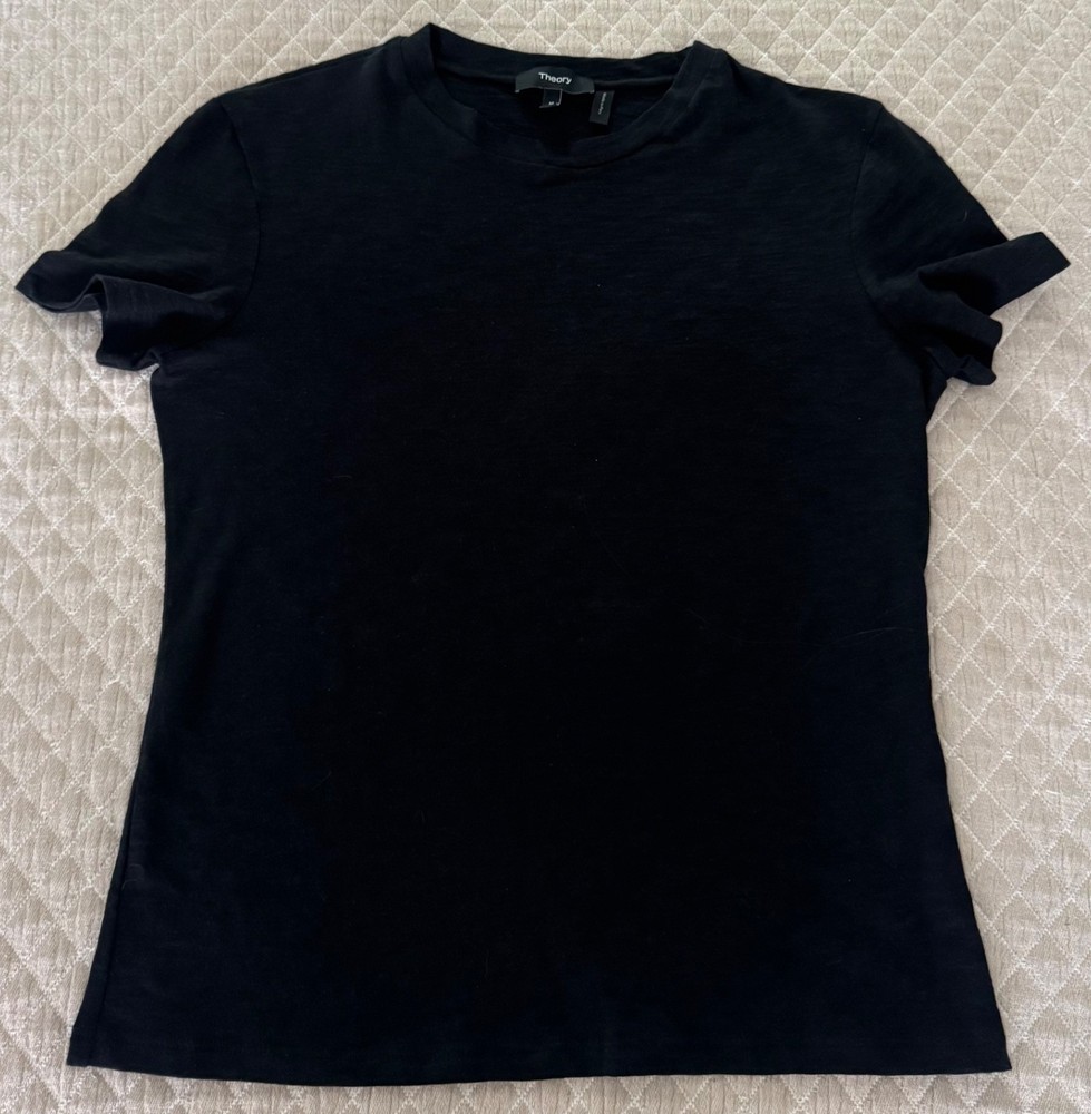 Theory Women's Black Classic Crew Neck Short Sleeve Basic Tee T-Shirt Top Size M