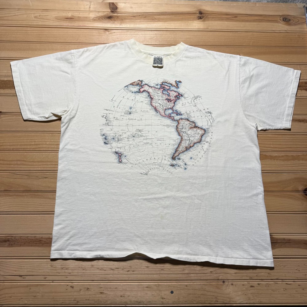 Vintage 1993 World Map Globe Double Sided Single Stitch Graphic T-Shirt Men's XL