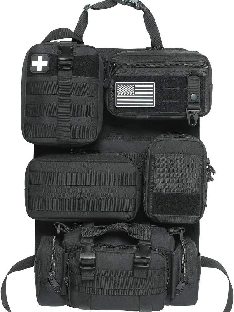 6 Pack Black Tactical MOLLE Seat Organizer for Car Storage  