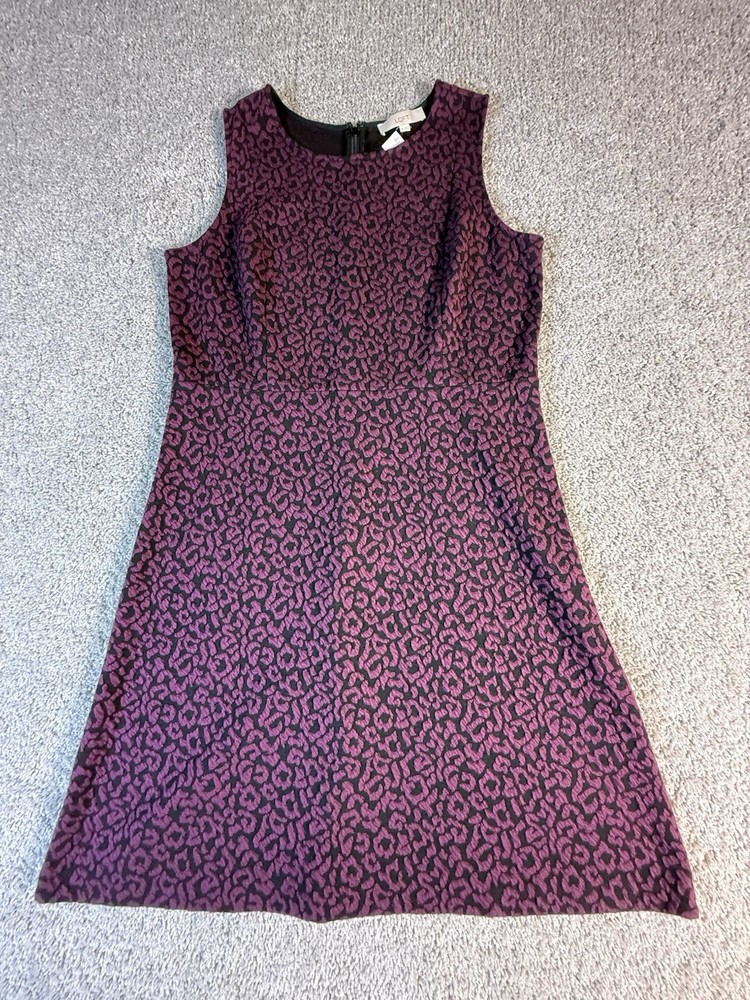 NWT Ann Taylor The Loft A Line Dress Purple and Black Cheetah Print Size 14