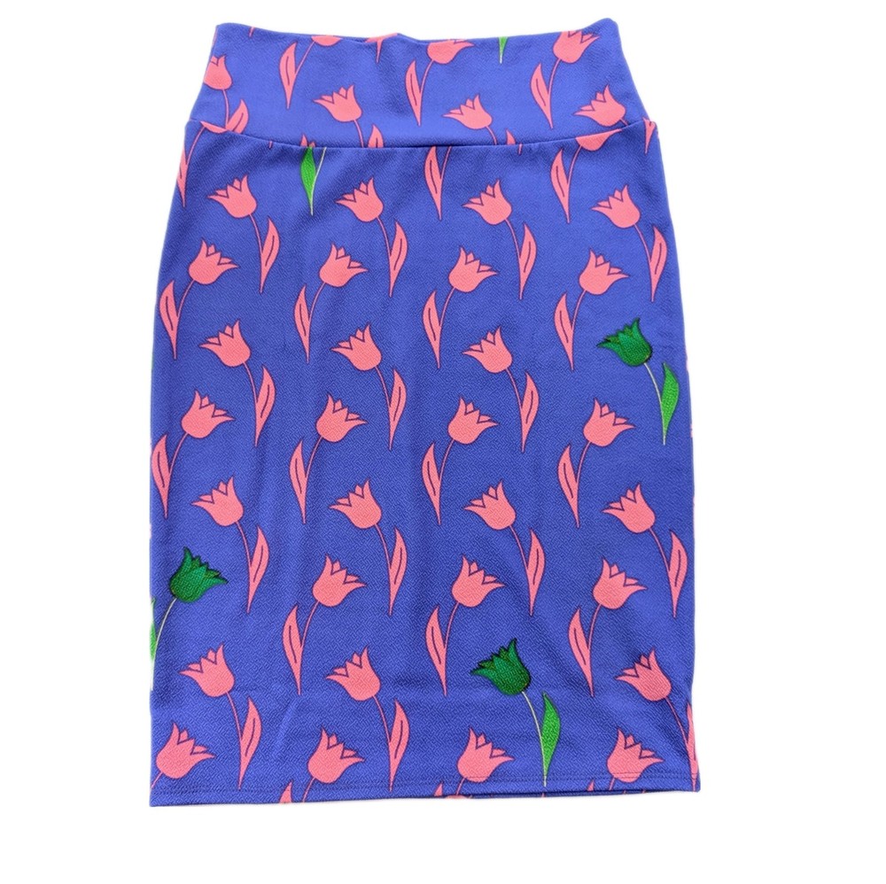 LuLaRoe Cassie Pencil Skirt Size Small Purple Pink Tulip Floral Stretch