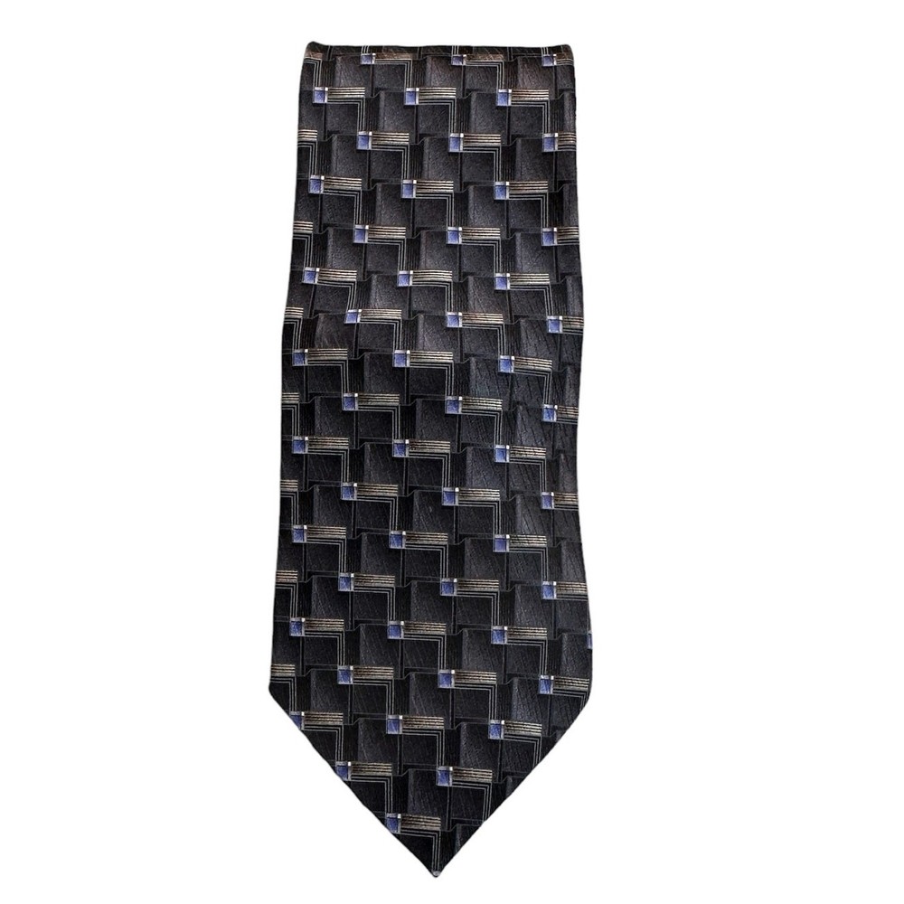 Stafford Mens Tie Black Geometric Pattern Traditional 100% Silk USA NeckTie