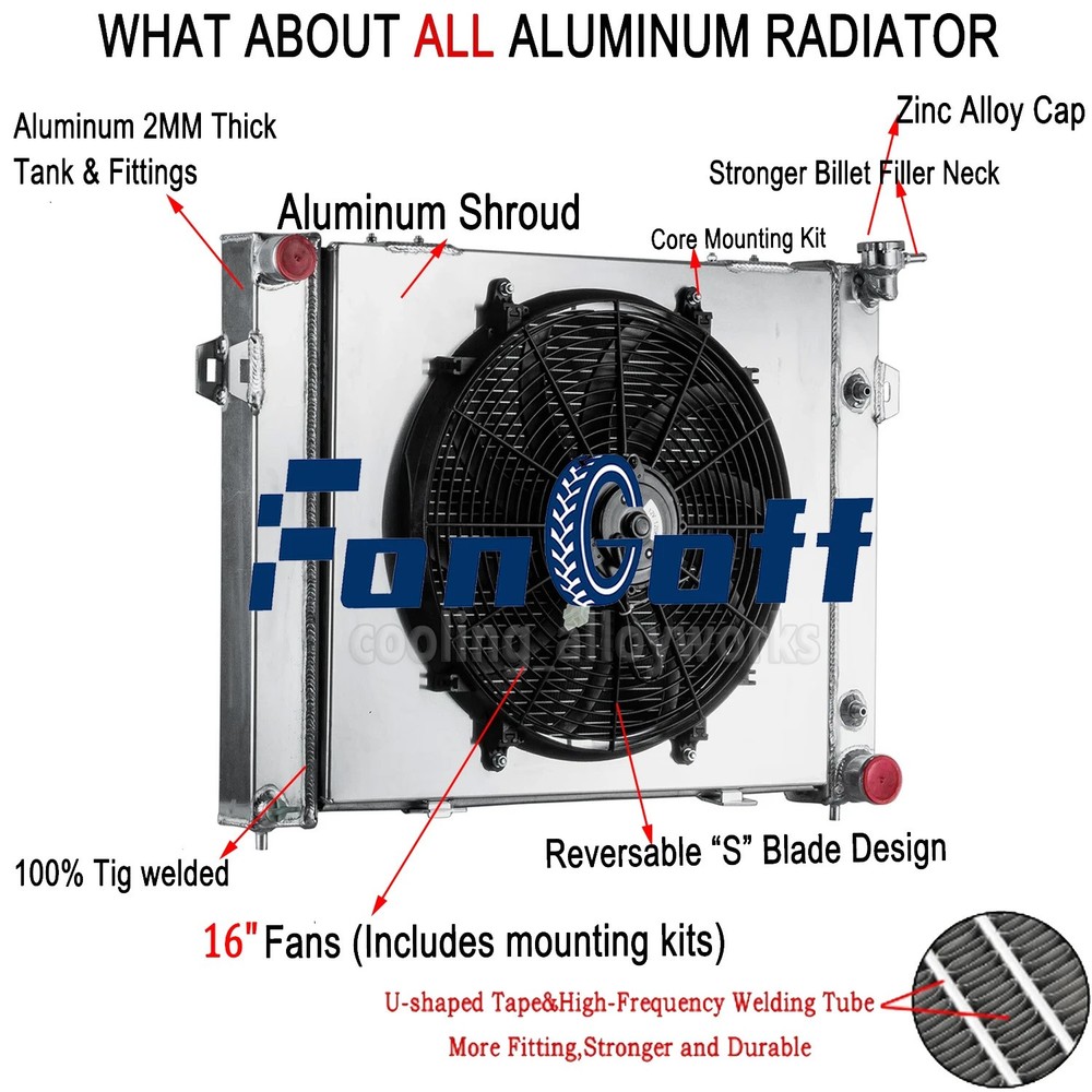 3 Row Radiator Shroud Fan For 1993-1997 1996 95 Jeep Grand Cherokee 5.2L V8 GAS