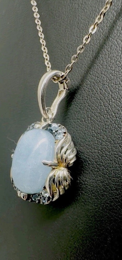Sterling Silver 925 Signed FP Chalcedony Filagree Pendant Necklace 18”