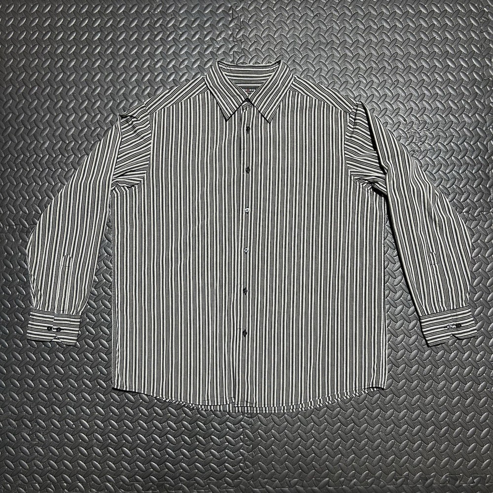 Axcess Claiborne Button Down Dress Shirt Striped Black Gray Long Sleeve Mens XL