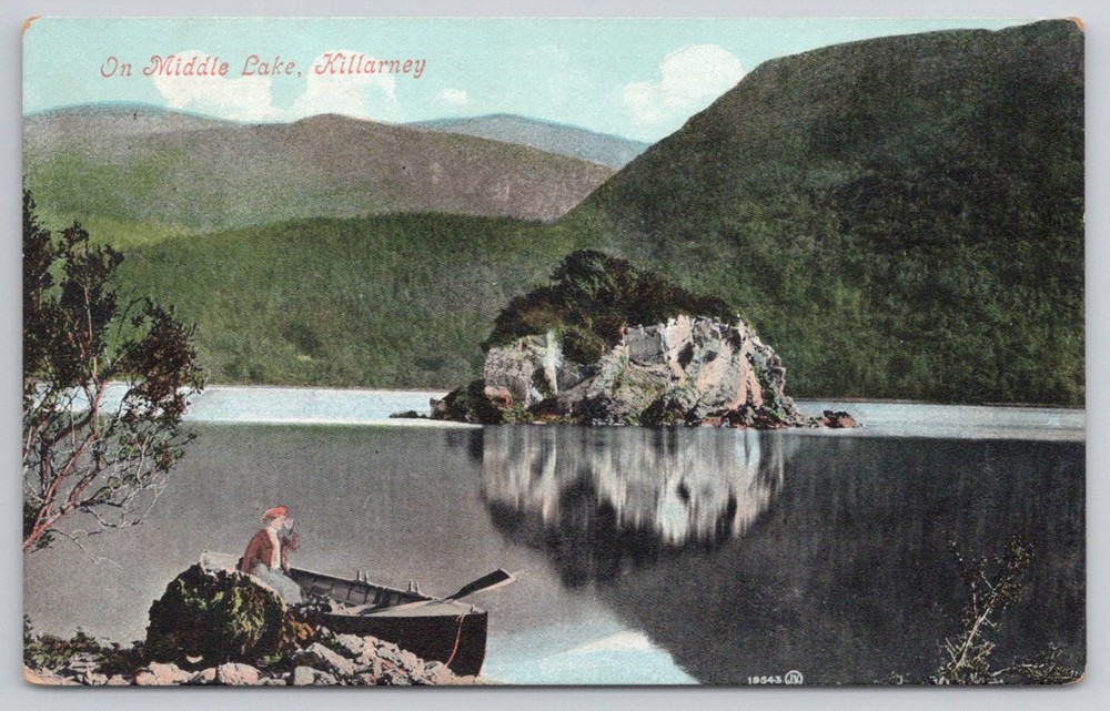 Vintage Postcard Middle Lake Killarney Ireland Valentine's Scenic Boat