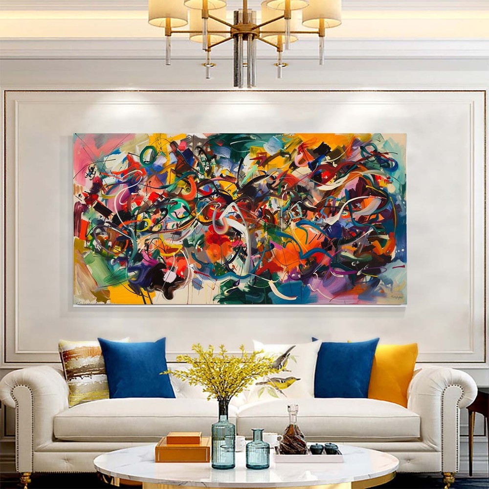 hand painted abstract canvas wall art for living room modern navy blue