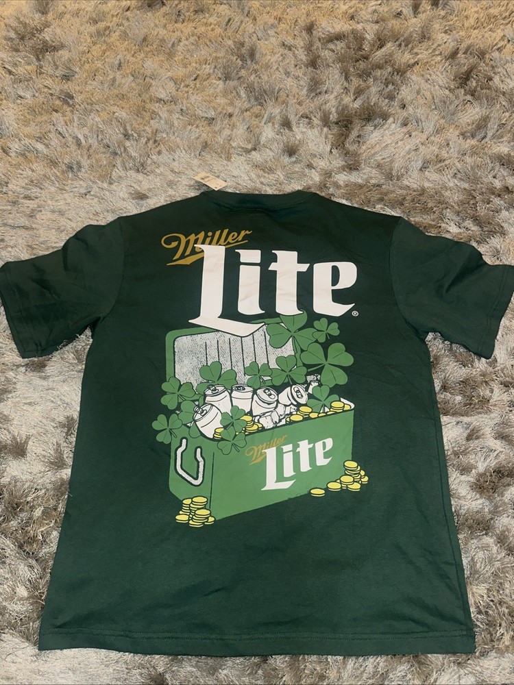 Miller Lite Beer T-Shirt Mens M Green St. Patrick's Day Pocket Tee Shamrock