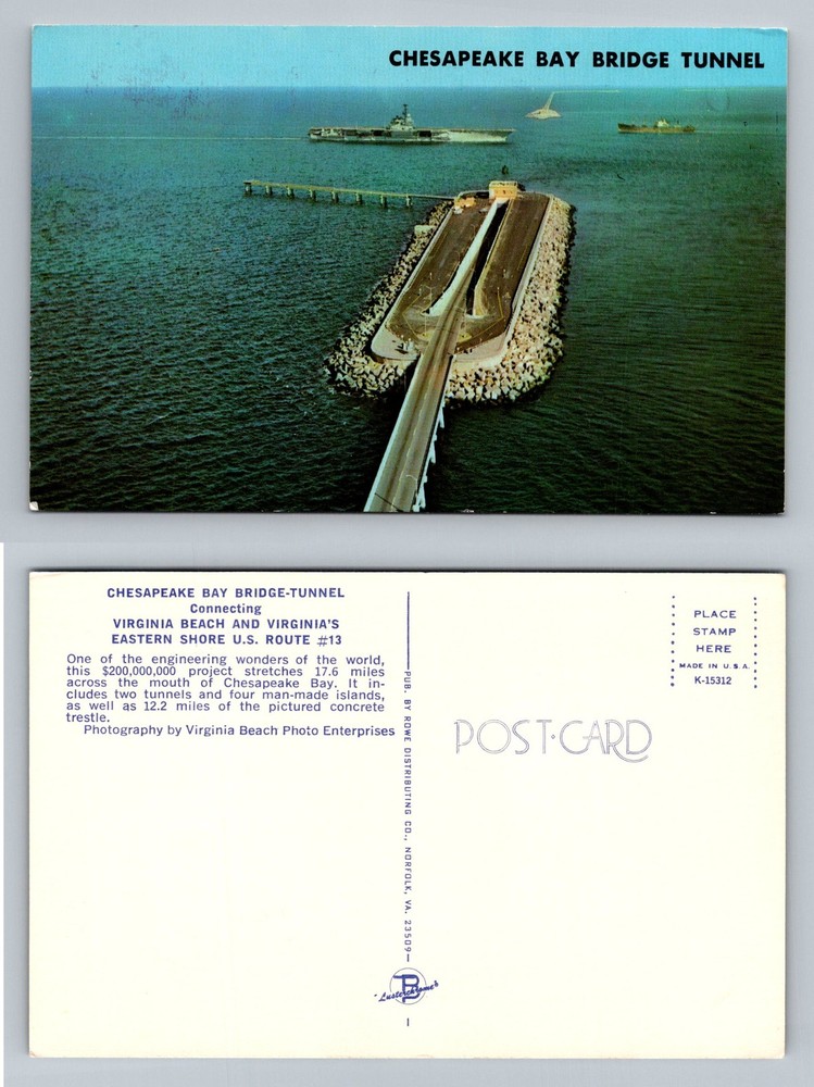 Virginia Beach, VA-Virginia Aerial Chesapeake Bay Bridge Tunnel Vintage Postcard