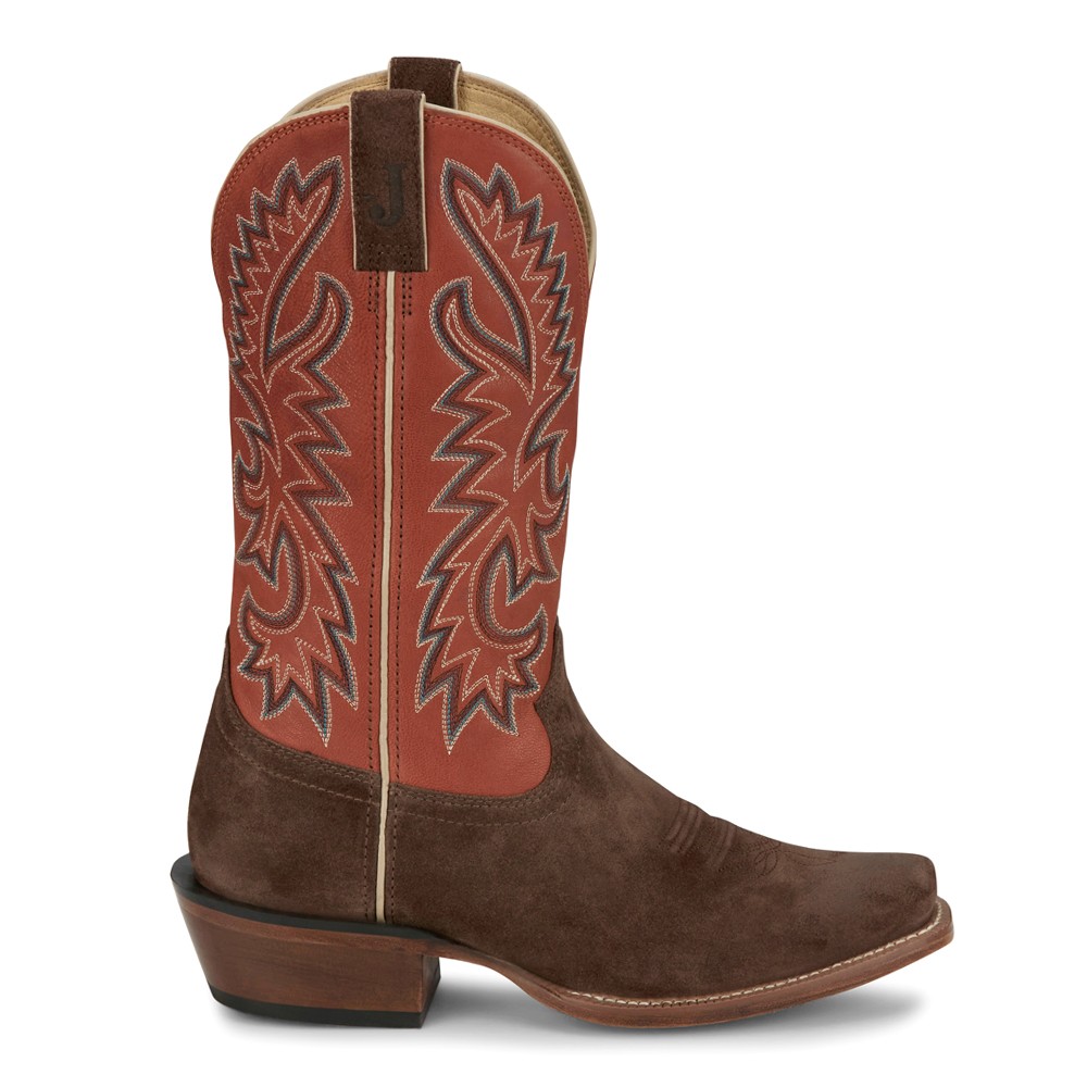 Justin Boots Jimmy Medium Square Toe Embroidered Cowboy Boots for Men in Brown