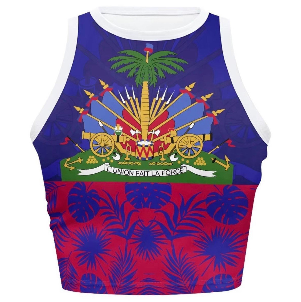 Women's XL Cropped Tank Top Sleeveless Round Neck Pullover Graphic Flag Print