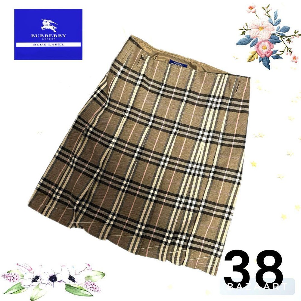 Burberry Blue Label Nova Check Pleated Beige Skirt Vintage Style