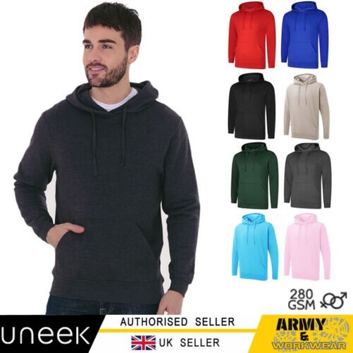 Uneek Hooded Sweatshirt Pullover Hoodie Jumper Sweat Tops Unisex Mens Womens