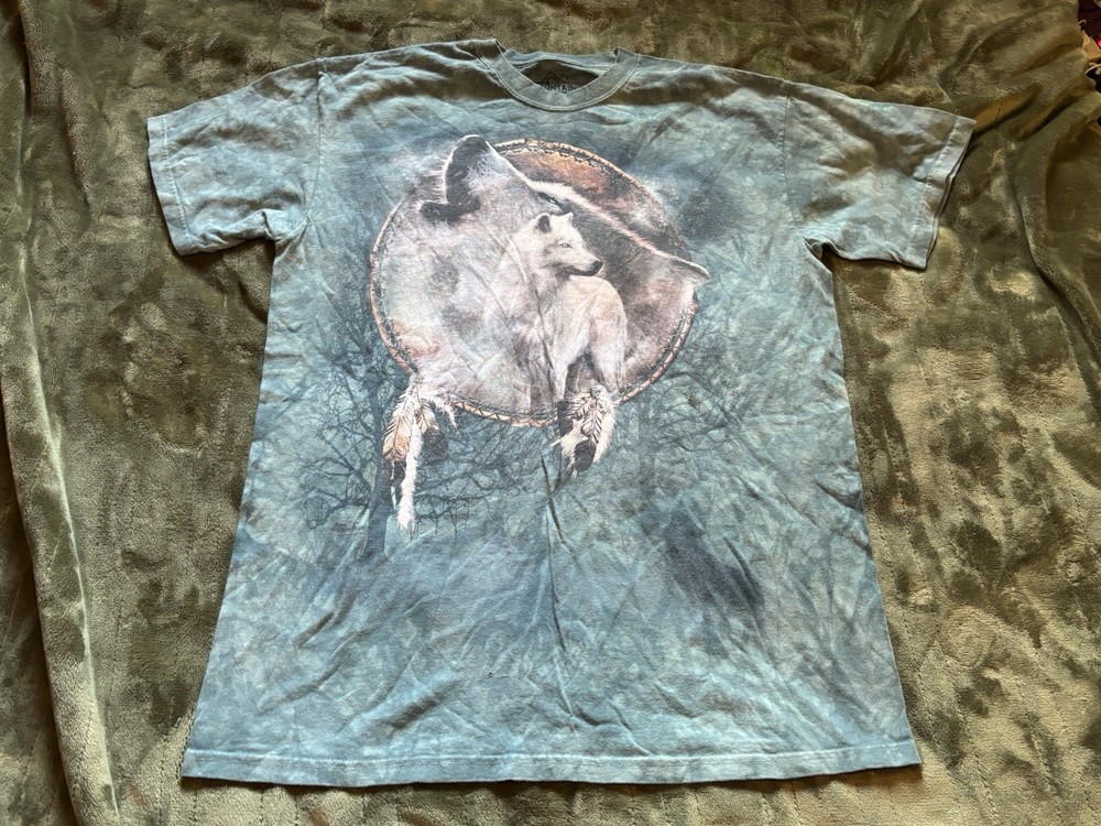 Vintage The Mountain Wolf Dream Catcher Shirt Mens Large Green Tie Dye 2004