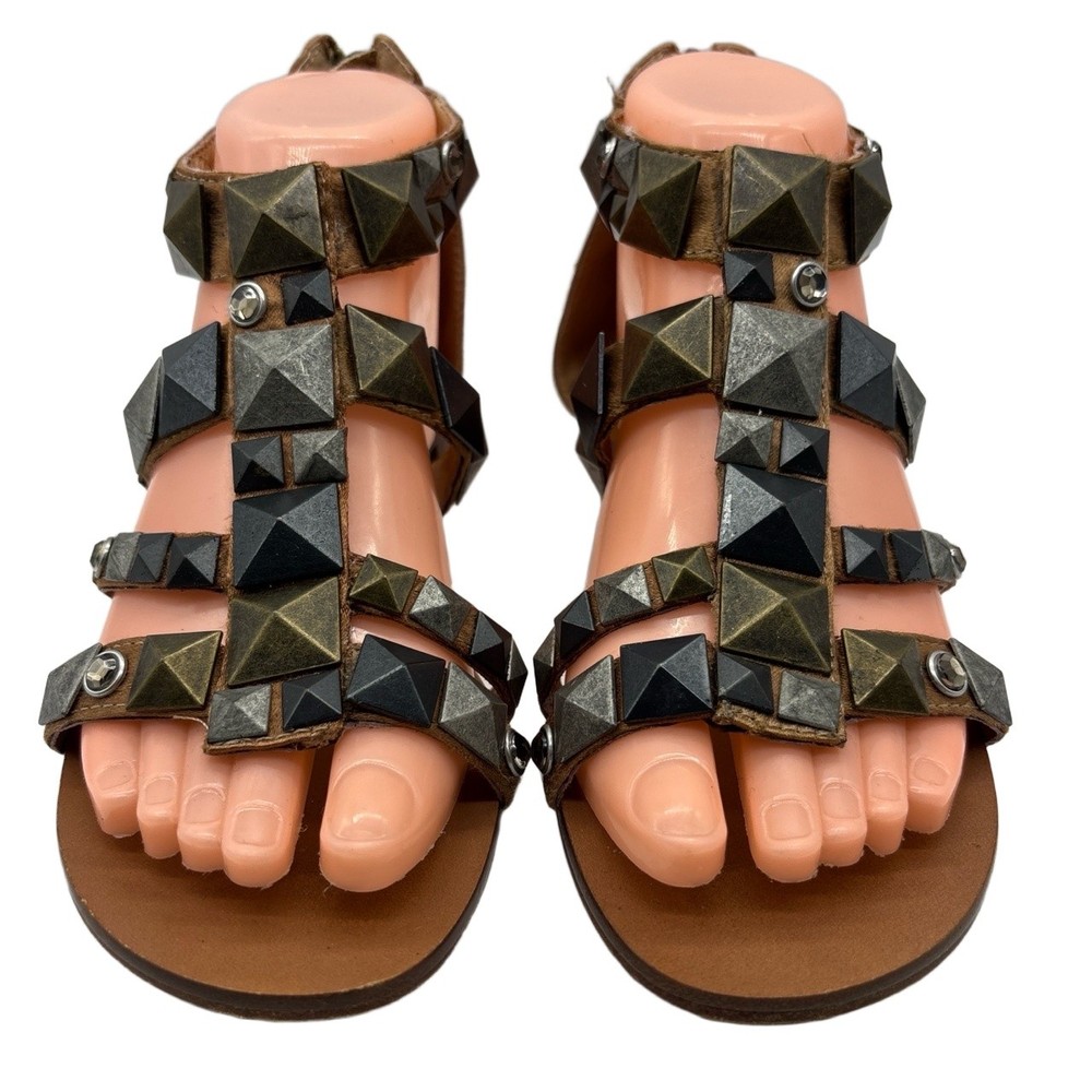 ASH Womens Size 36 Brown Multi-Metallic Studded Gladiator Flat Sandals