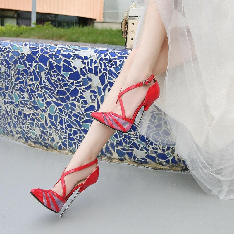 Women's Pointed Strap 16cm Super High Heels Sandals Stiletto Pumps Shoes